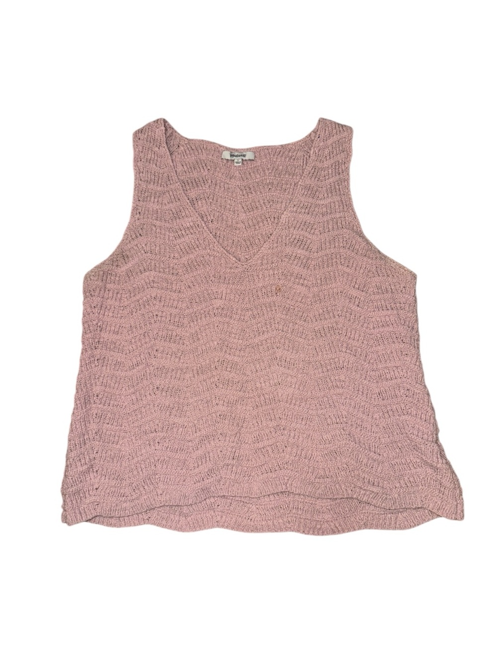 Madewell Pink Textured Open Knit V-Neck Sleeveless Sweater Tank Top Size L